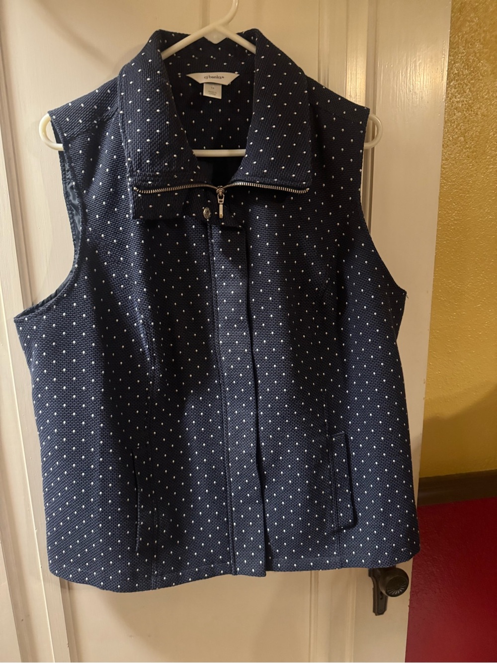 CJ Banks Navy Polka Dot Tweed Sleeveless Zip Vest